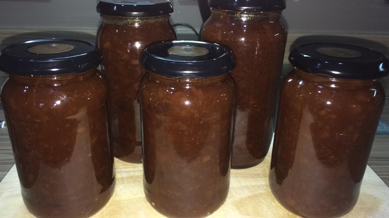 Jars of chutney on the shelf